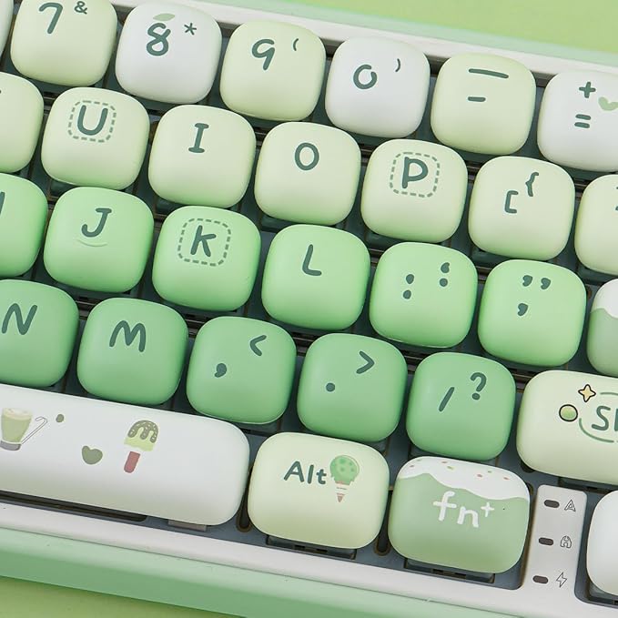 PBT Keycaps 144 Keys Cute Green Dessert Cream Keycaps Dye-Sublimation MOG Profile Custom Round Keycap for MX Swithes Mechanical Gaming Keyboards