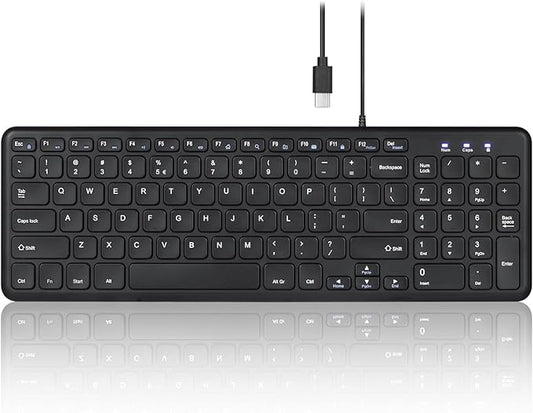 Perixx PERIBOARD-213C Wired Silent USB-C Scissor Keyboard - 14.45x4.76x0.71 Inches Compact Design with Number Pad - Black - US English