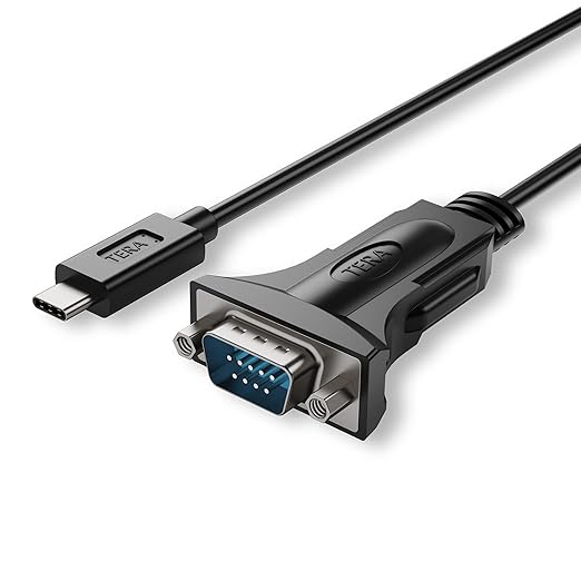 Tera Grand - USB C to RS232 Serial DB9 Adapter Cable with Hex Nuts and FTDI chipset, Supports Windows 11, 10, 8, 7, Vista, XP, 2000, 98, Linux and Mac, 6 Ft