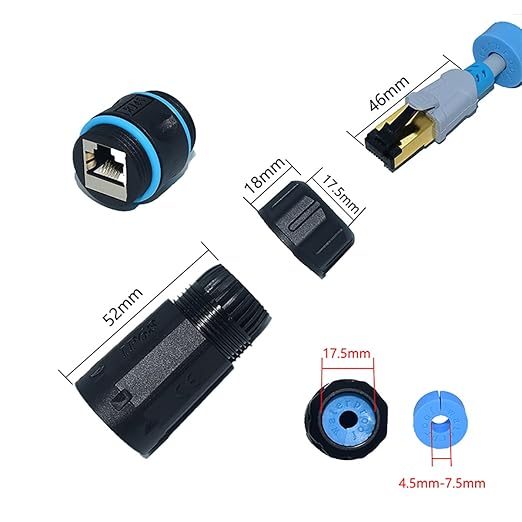 IP68 Waterproof RJ45 Coupler Shielded Pure Copper Ethernet Coupler - Outdoor LAN Cable Connector for Cat5/ Cat5e/Cat6/Cat7/Cat8 Ethernet Cable (Black 5 PCS Female)
