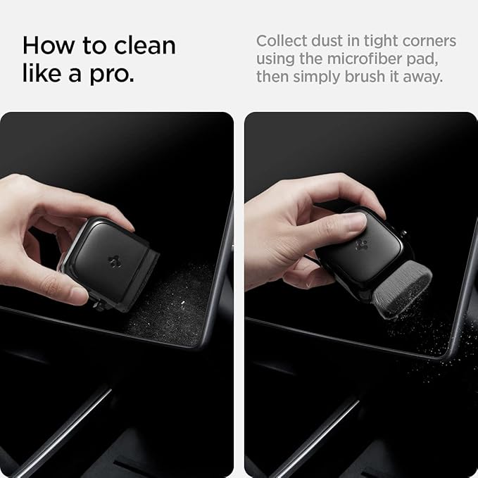 ﻿Spigen EZ Slide & Brush Screen Cleaner for Tesla Model Y 2025/26 (Juniper) & 3/Y/S/X/Cybertruck and Screens, Phones, Laptops, Tablets (Extra Microfiber Pad Included) [Black]