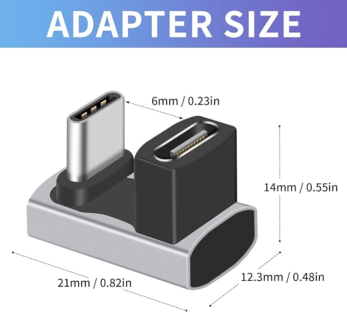 Duttek USB C 180 Degree Adapter 240W PD, 8K@60Hz, 40Gbps,180 Degree USB C Female to Male Adapter Connector for Thunderbolt 4, Thunderbolt 3, Switch, Laptop, Tablet, Phone and More 2 Pack