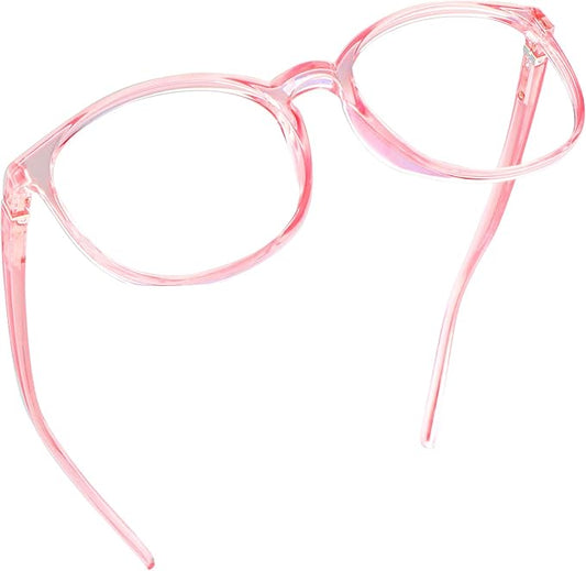 LifeArt Round Blue Light Blocking Glasses, Computer Glasses, Gaming Glasses, TV Glasses for Women Men (Clear Pink, 2.50 Magnification)
