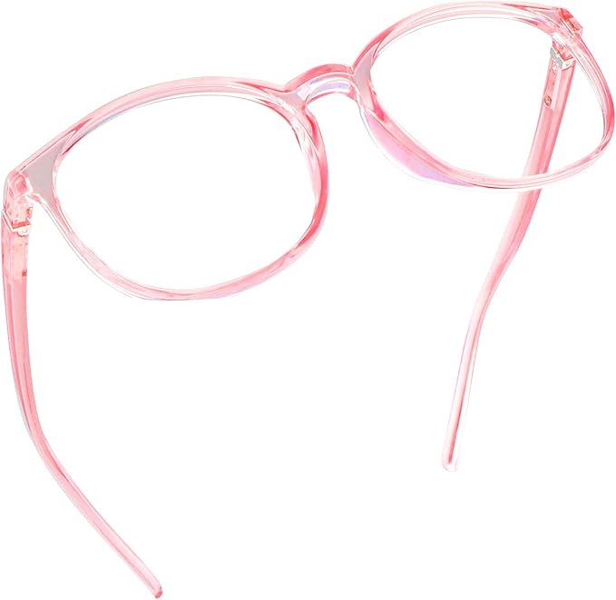 LifeArt Round Blue Light Blocking Glasses, Computer Glasses, Gaming Glasses, TV Glasses for Women Men (Clear Pink, 4.00 Magnification)