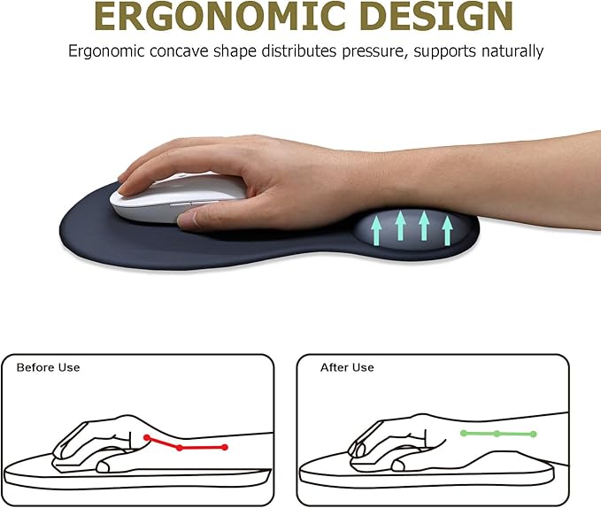Gel Mouse Pad with Wrist Rest, Ergonomic Office Keyboard Wrist Rest and Mousepad with Wrist Support, Computer Mouse Pad with Non-Slip PU Base and Desk Accessories Mat for Home & Gaming, Onyx Black