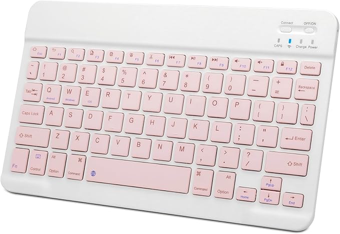 Wireless Portable Bluetooth Keyboard,Rechargeable Slim Mini Keyboard for Apple iPad iPhone,Fire Max 11 Fire HD 10,Samsung Tablet Phone Smartphone iPadOS iOS Android (10 Inch Pink)