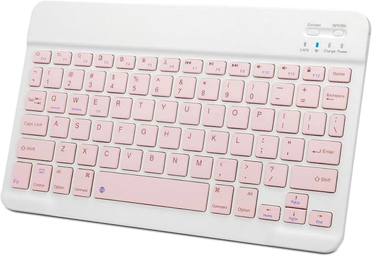 Wireless Portable Bluetooth Keyboard,Rechargeable Slim Mini Keyboard for Apple iPad iPhone,Fire Max 11 Fire HD 10,Samsung Tablet Phone Smartphone iPadOS iOS Android (10 Inch Pink)