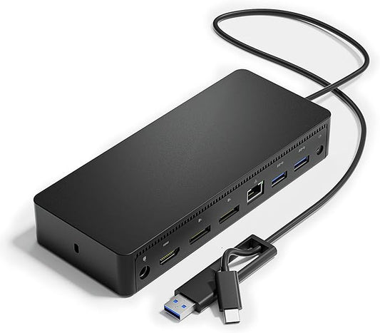 D6000 Universal Docking Station, USB 3.0 and USB C Single 5K or Triple 4K Display Docking Station with Two DisplayPort and HDMI for Windows and Mac (1HDMI, 2DP, 1Audio, 4USB3.0, 1USB C, 1Speaker Out)