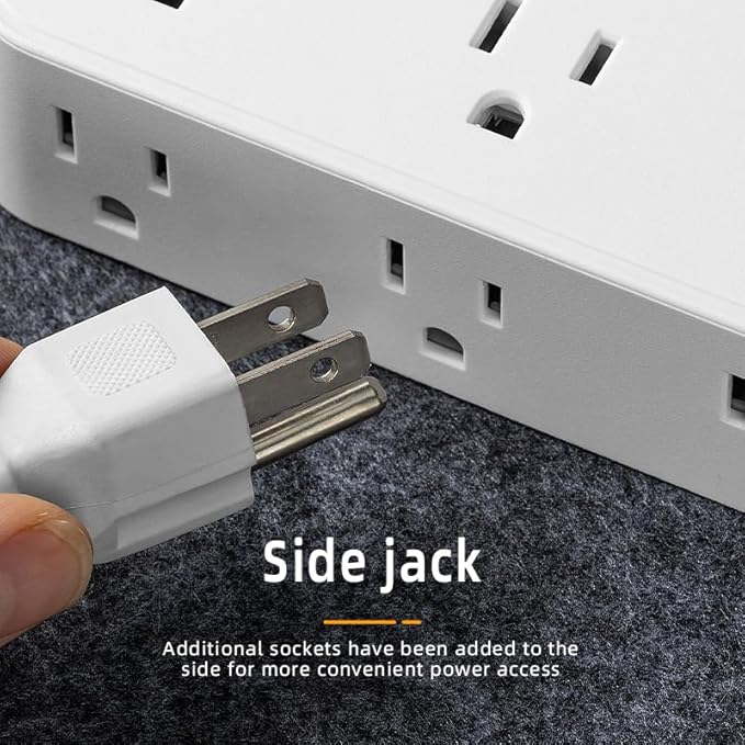 16-in-1 Surge Protector Power Strip with 12 AC Outlets, 4 USB Ports (2 USB-C & 2 USB-A) | 10A Overload Protection, Flat Plug Extension Cord for Home Office Gaming Travel (White, 6FT)