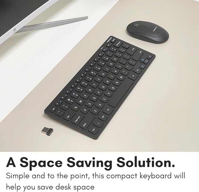 Macally Mini Compact Keyboard - Wireless Keyboards for Desktop PC, Surface, Chromebook, Notebook, Laptop Keyboard, Slim Key Board with 2.4G Wireless USB - Small Keyboard for Travel (Black)