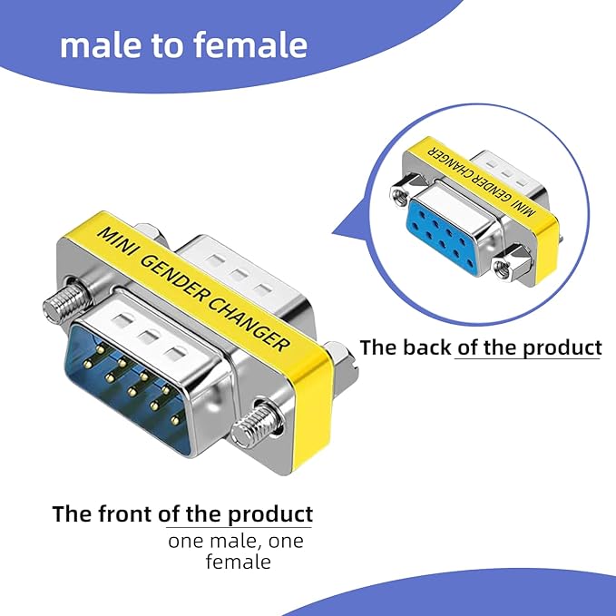 db9 Connector Null Modem Adapter，9-Pin Serial vga Adapter RS232 db9 Gender Changer,for Computer and Industrial Device Data Transfer(M-F (2P))
