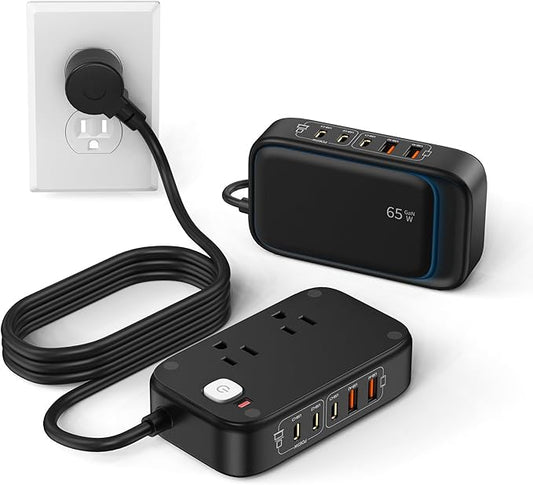 7-in-1 USB Power Strip, 85W Charging Station 5FT Extension Cord with Multiple Outlets with 3 USB-C, 2 USB-A Ports and 2500W AC Outlet for Home/Office/College/Travel (Black)