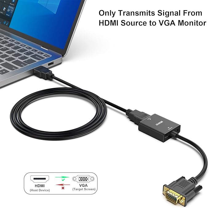 BENFEI HDMI to VGA, Uni-Directional HDMI Computer to VGA Monitor Adapter (Female to Male) with 3.5mm Audio Jack Compatible with TV Stick, Computer, Desktop, Laptop, PC, Monitor, Projector, Roku, Xbox