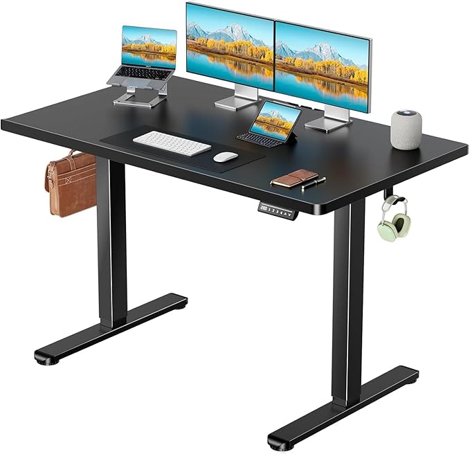 Marsail Standing Desk, Height Adjustable Desk with One-Piece Desktop, 48 x 24 inch Black Sit Stand Desk with 4 Memory Presets for Home Office & Computer Workstations (2 Packages)