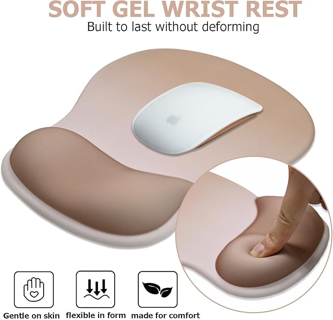 Gel Mouse Pad with Wrist Rest, Ergonomic Office Keyboard Wrist Rest and Mousepad with Wrist Support, Computer Mouse Pad with Non-Slip PU Base and Desk Accessories Mat for Home & Gaming, Mocha Sand