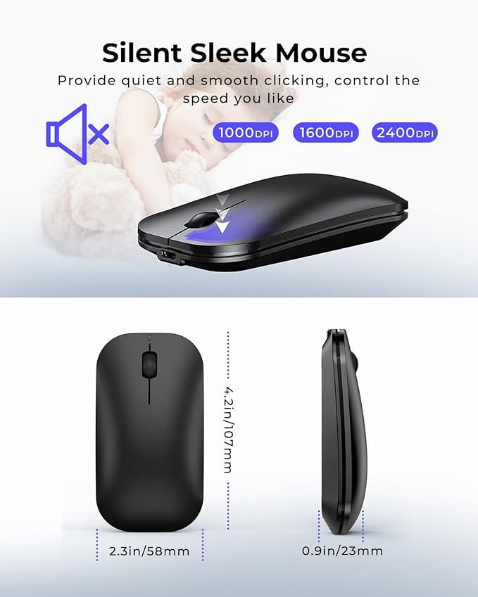 seenda Wireless Bluetooth Keyboard and Mouse Combo, SKM64-3 Rechargeable Slim Quiet Keyboard Mouse, 3 Multi-Device Connection, Compatible for Windows, Mac, MacBook, iPad, Tablet, Black