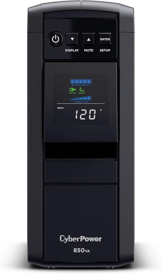 CyberPower CP850PFCLCD PFC Sinewave UPS Battery Backup and Surge Protector, 850VA/510W, 10 Outlets, AVR, Mini-Tower, UL Certified