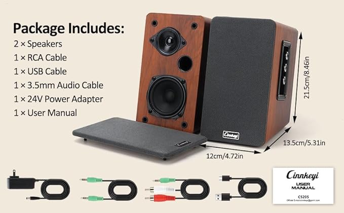50W Wooden Bookshelf Speakers, Passive 2.0 Computer Speakers,PC Speaker Bluetooth/RCA/AUX（3.5mm）/USB Inputs TV Speakers for TV/PC/Laptop/Turntable, Strong Bass TV/Turntable Speaker