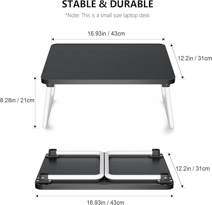 Lap Desks Laptop Tray for Bed or Couch,Portable Breakfast Serving Tray with Folding Legs,Foldable & Lightweight Mini Table, Laptop Stand for Working, Reading and Writing,Black