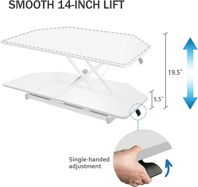 Aconcept 32 inch White Corner Height Adjustable Standing Desk Converter, One-Click Sit to Stand up Desk Riser, Pre-Assembled Dual Monitor and Laptop Workstation