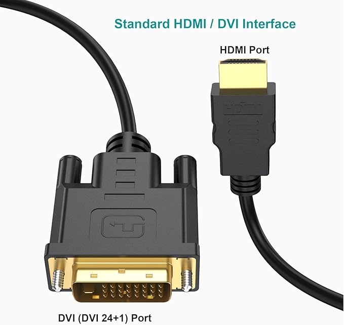 HDMI to DVI Cable 5-Pack, 6 Ft Bidirectional DVI-D to HDMI Male to Male High Speed Adapter Cable Support 1080P Full HD (5, Black)