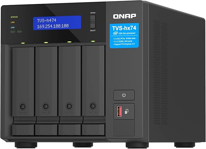 QNAP TVS-h474-PT-8G Intel Pentium Gold Processor, 8GB RAM, PCIe Gen 4 expandable NAS, Black, Rack Mount, Metal, Compatible with CPU