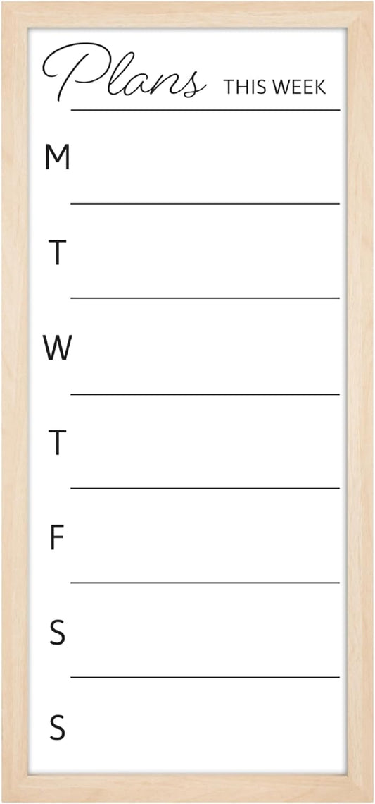 MCS Dry Erase Weekly Planner 14x30 Natural Framed Calander Whiteboard for Wall, Plan Your Week with Family Weekly Planner for Dinners, Sports, Events & More