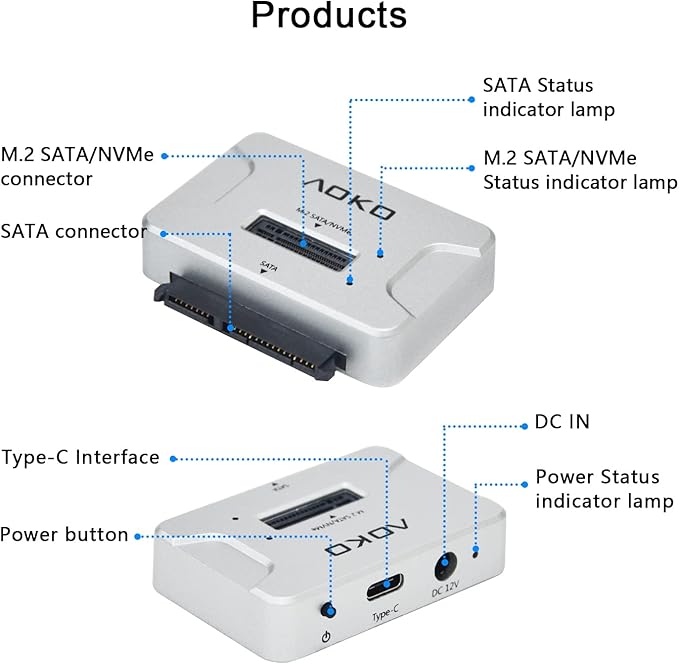 M.2 SATA/NVMe to USB Docking Station,Hard Drive Reader Adapter, External M.2 SSD Enclosure for M.2 PCIe NVMe and SATA SSDs, Compatible with SATA III HDD/SSD (M.2 Dock or SATA Adapter)