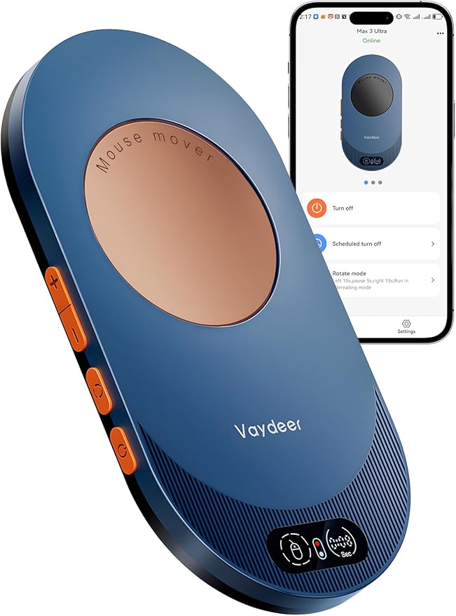 Vaydeer Air 3 Ultra Mouse Mover with APP, Ultra Slim Mouse Jiggler with Timer Function, Undetectable & Noiseless, Simulates Realistic Mouse Movement, Driver-Free, Keeps PC Active (Orange)