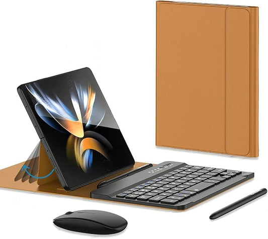 for Samsung Galaxy Z Fold 7 6 5 Keyboard and Mouse, Portable Mini 7.9inch Bluetooth Keyboard with Leather Case and Capacitive Pen, 4 in 1 Set for Z Trifold Fold7 Accessories