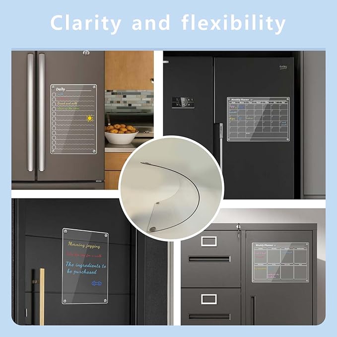 4Pcs Magnetic Calendar for Refrigerator, Clear Magnetic Dry Erase Fridge Calendar, Daily, Weekly, Monthly Planners & Whiteboard Calendar, w/ 2 Packs of 8 Markers