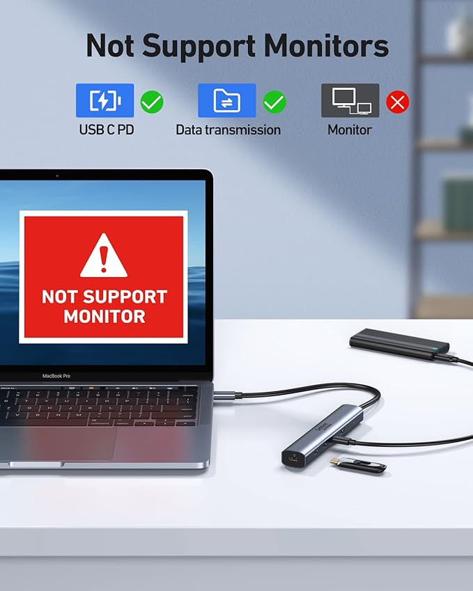 10Gbps USB-C Hub, 5-Port USB-C Splitter with 100W Power Delivery, Multiport Adapter for Laptops, USBC Hub for MacBook Pro/Air M2/M1, iPad, Dell, HP, Samsung