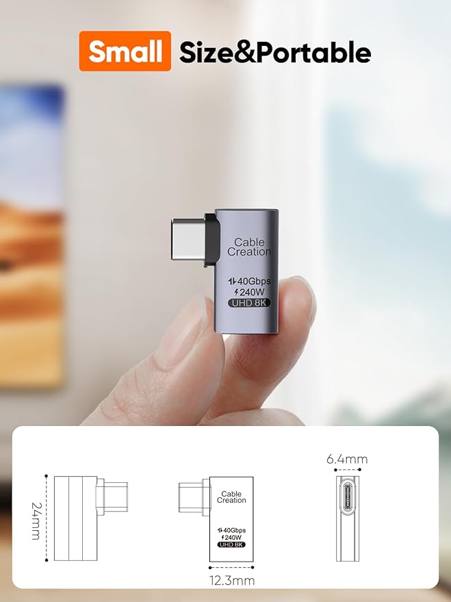 CableCreation Right Angle USB C Adapter 2 Pack, USB C Male to Female 90 Degree Adapter 40Gbps 240W Compatible with Thunderbolt 4, USB 4, Notebook, PC, Tablet, Phone and More, Right Angle