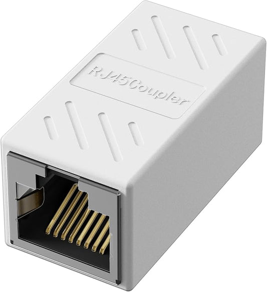 Jadaol RJ45 Coupler [UL Listed], Gold Plated Ethernet Cable Extender with PoE Support, 328ft Long Distance Extend, Female to Female Coupler for Cat8 Cat7 Cat6a Cat6 Cable (White, 1Pack)