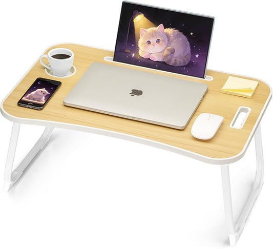 Ruxury Folding Lap Desk Bed Desk Laptop Table Tray, Breakfast Serving Tray, Portable & Lightweight Mini Table for Sofa Couch Floor - Wood