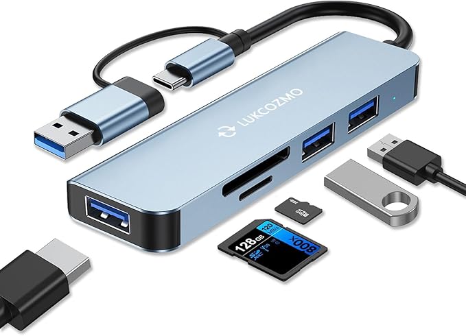 USB Hub 5 Ports, Multiple USB Hub 3.0 & TF/SD Card Reader, USB Splitter 5 in 1 USB Extender Compatible with MacBook/Pad Pro/Dell/HP Laptop/Phones…