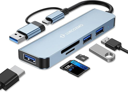 USB Hub 5 Ports, Multiple USB Hub 3.0 & TF/SD Card Reader, USB Splitter 5 in 1 USB Extender Compatible with MacBook/Pad Pro/Dell/HP Laptop/Phones…