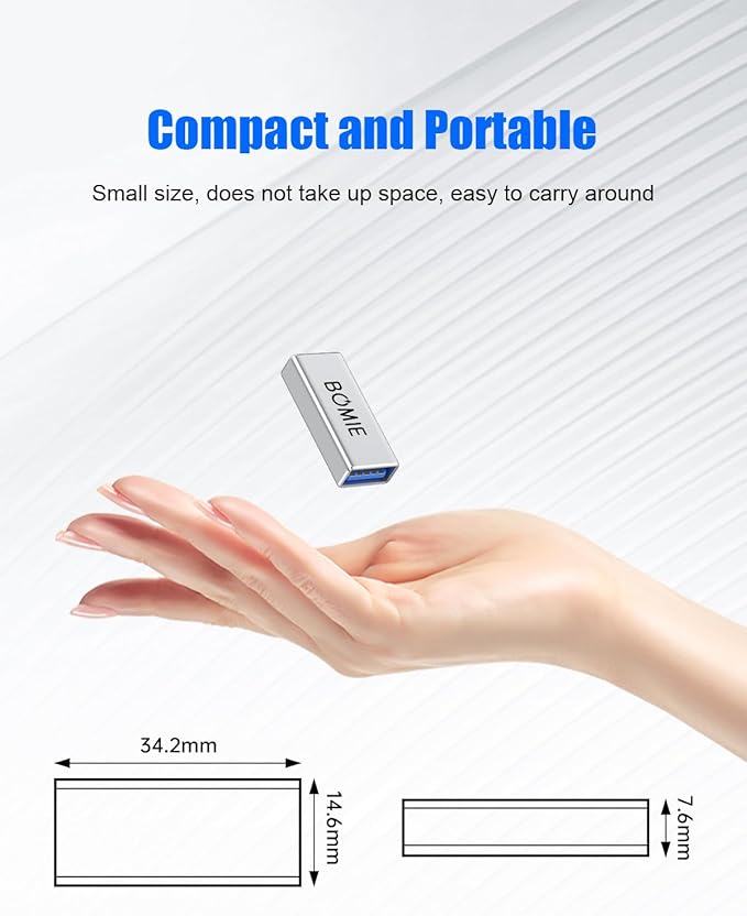 USB Female to Female Adapter 2 Pack,USB3.0 Type A Female to Female Extension Adapter Connector,5Gbps Data Transfer and Charging for Connecting Extension Two USB-A Male Ends Cable Aluminum Shell Silver
