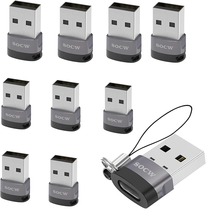 USB C Female to USB Male Adapter 2.0 (Grey, 10 Pack)