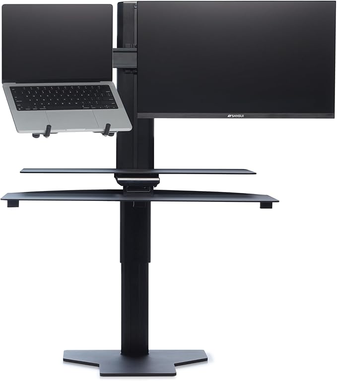 Perfect POSTURE Sit2Stand Standing Desk Converter Monitor Mount and Laptop Holder – 18” Height Adjustable Sit-Stand Workstation – Black