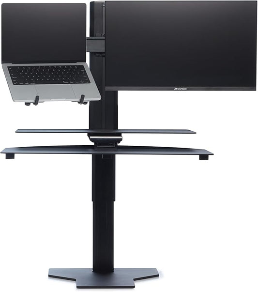 Perfect POSTURE Sit2Stand Standing Desk Converter Monitor Mount and Laptop Holder – 18” Height Adjustable Sit-Stand Workstation – Black