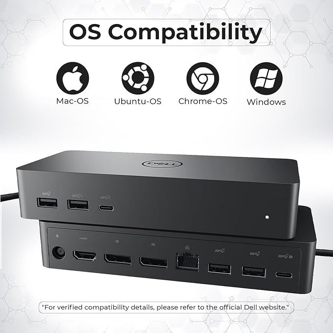 UD22 Dell Docking Station Dual Monitor Bundle - USB-C/USB-A Universal Dell Dock for Laptops Comes with 130W Adapter + Anyhdd HDMI, DisplayPort, USB-C Cables & Cloth - Supports Dual/Triple/4 Monitors