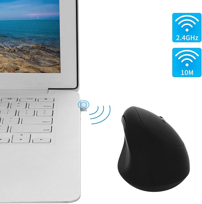 YOCUNKER USB Rechargeable Vertical Mouse 2.4GHz Wireless M Size for Small Hands, Ergonomic Optical Low Noise 6 Buttons, Reduce Wrist Strain, for MacBook/PC/Laptop/Desktop/Windows,Black