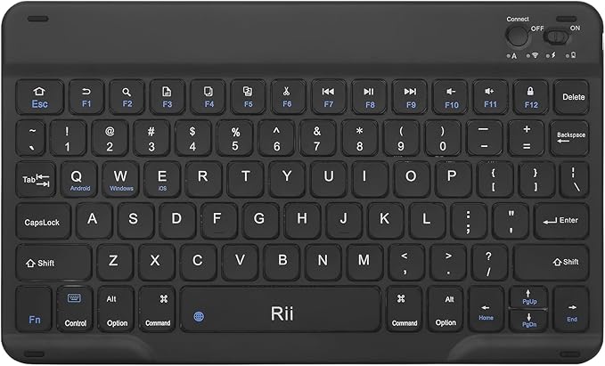 Rii RK302 Ultra-Slim Bluetooth Keyboard for ipad,iPhone,Android,Samsung,Windows,Mac,Linux,Tablet,Laptop, Rechargeable Ergonomic Wireless Keyboard,Black