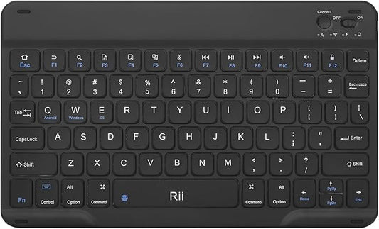 Rii RK302 Ultra-Slim Bluetooth Keyboard for ipad,iPhone,Android,Samsung,Windows,Mac,Linux,Tablet,Laptop, Rechargeable Ergonomic Wireless Keyboard,Black