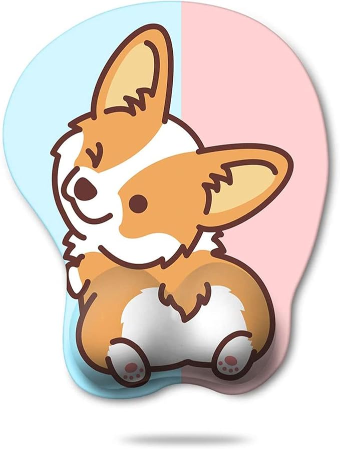 HAOCOO Cute Mouse Pad with Wrist Support Ergonomic, Anime Gel Corgi Butt Mouse Pad with Wrist Rest, Typing Pain Relief Funny Cartoon Mousepad for Gaming Kawaii Office Computer, Blue Pink Dog Animal