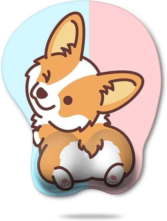 HAOCOO Cute Mouse Pad with Wrist Support Ergonomic, Anime Gel Corgi Butt Mouse Pad with Wrist Rest, Typing Pain Relief Funny Cartoon Mousepad for Gaming Kawaii Office Computer, Blue Pink Dog Animal