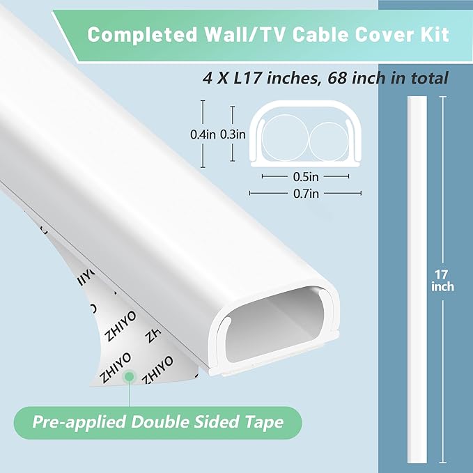 ZhiYo Wire Covers for 2 Cords, Wire Hider on Wall Mounted, Cord Cover Kit, Cable Cover Paintable, Cable Concealer for Extension Cord, Ethernet Cable, Speaker Wire Hider, Brown W0.7in H0.4in