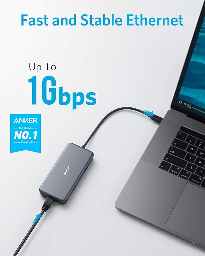 Anker USB C Hub, 7-in-1 USB C Adapter, with 4K HDMI, 60W Power Delivery, 1Gbps Ethernet, 2 3.0 Ports, SD and microSD Card Readers, for MacBook Pro and Other Laptops