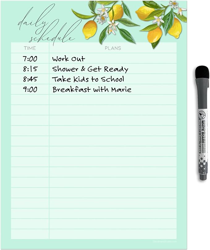 Dry Erase Daily Schedule Planner Sticker Decal by Glassboard Studio | Removable & Reusable | Magnetic Fine-Tip Marker Included (9 x 12 inches, Vintage Lemon)